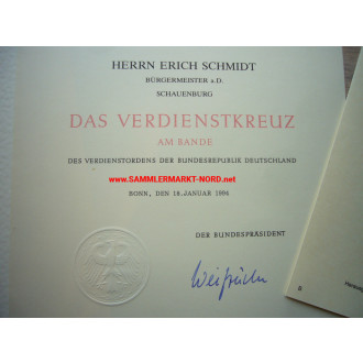 BRD - Verdienstkreuz am Bande & Urkunde 1994