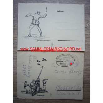 2 x Feldpostkarte Flak & Handgranatenwerfer