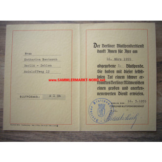 Berliner Blutspendedienst 1955 - Anerkennungsurkunde