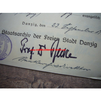 Historiker DR. WALTHER RECKE - Staatsarchiv Danzig - Autograph