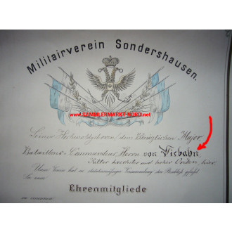 MAJOR VON VIEBAHN - Ehrenmitgliedsurkunde Sondershausen