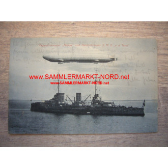 Zeppelinkreuzer Hansa & Panzerkreuzer SMS v.d. Tann - Postkarte