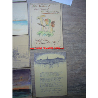 Rußland Feldzug - Handgemalte Feldpostkarten 1942/44