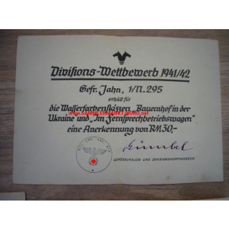 295th Infantry Div. (Stalingrad) - Drawings & Certificate