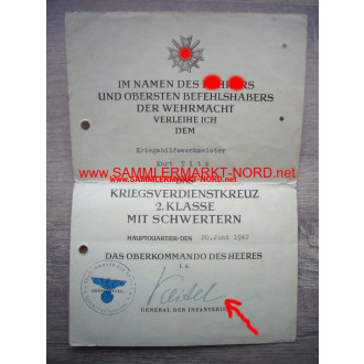 KVK Urkunde - General BODEWIN KEITEL - Autograph
