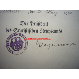 Statistisches Reichsamt - Präsident ERNST WAGEMANN - Autograph