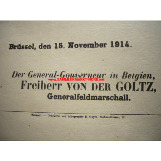 Plakat / Verordnung 1914 - Besatzung Belgien (Brüssel)