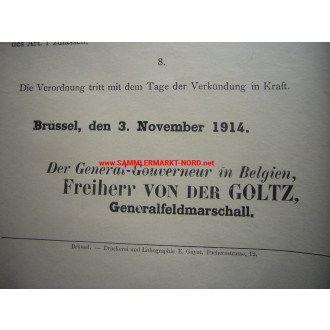 Poster / regulation 1914 - occupation of Belgium (Brussels)