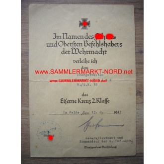 EK II certificate 6.I.D. - Lieutenant General HORST GROßMANN - A