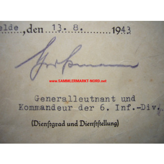 EK II Urkunde 6.I.D. - Generalleutnant HORST GROßMANN - Autograp