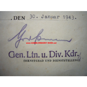 KVK Urkunde 6.I.D. - Generalleutnant HORST GROßMANN - Autograph