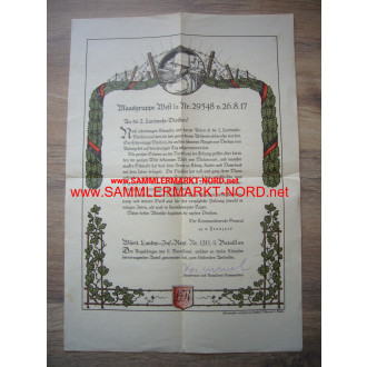 2. Landwehr Division - Certificate of Recognition 1917