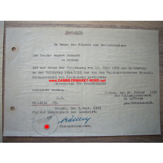 KVK certificate - Lieutenant General PAUL LAUX (126th I.D.)