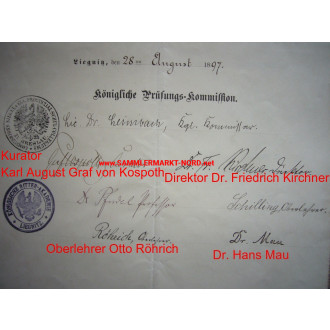 Ritterakademie zu Liegnitz - Zeugnis 1897